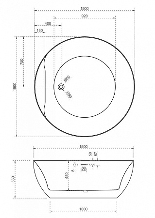 Акриловая ванна ABBER AB9280 150x150 белый