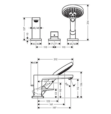 Смеситель Hansgrohe Metropol 74550000 на борт ванны, хром