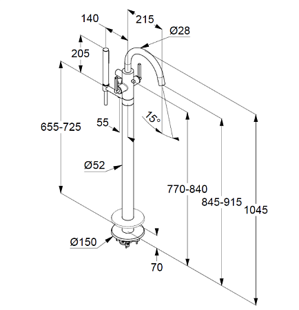 Смеситель Kludi Nova Fonte Puristic 205900515 напольный, хром