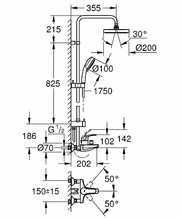 Душевая стойка Grohe Tempesta Cosmopolitan 26305001 хром