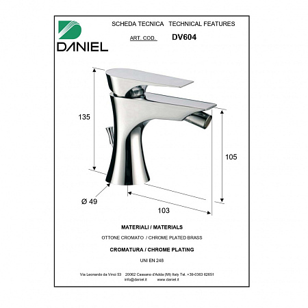 Смеситель Daniel Diva DV604-CR для биде, хром