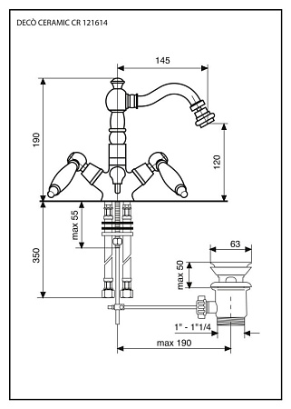 Смеситель Emmevi Deco Ceramic 121614OR для биде, золото