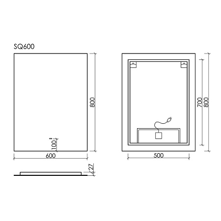 Зеркало Sancos Square SQ600 60х80 с подсветкой