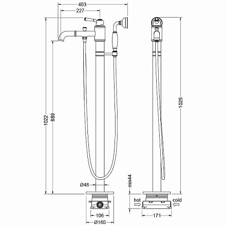 Смеситель Aquatek Классик AQ1545PG для ванны, напольный, полированное золото