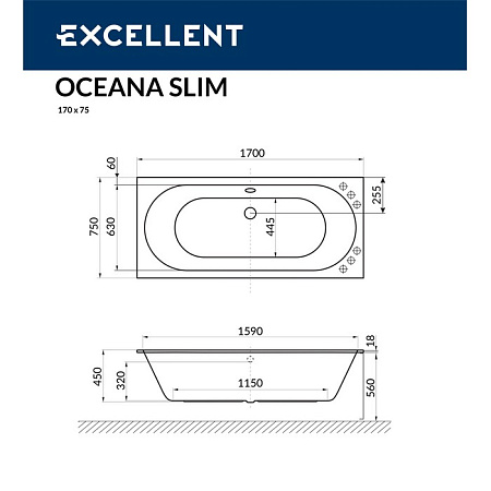 Акриловая ванна Excellent Oceana WAEX.OCE17WHS 170x75 белый
