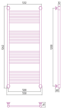 Полотенцесушитель водяной Сунержа Богема + 1200x500 прямой, хром