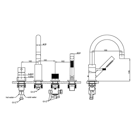 Смеситель Boheme Uno 460-MG для ванны, золото матовое