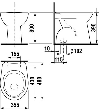 Унитаз приставной Jika Zeta 8223970000001 вертикальный выпуск