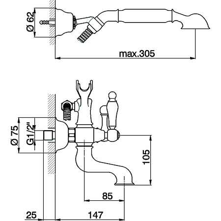 Смеситель Cisal Arcana Toscana TS00012027 для ванны с душем, бронза