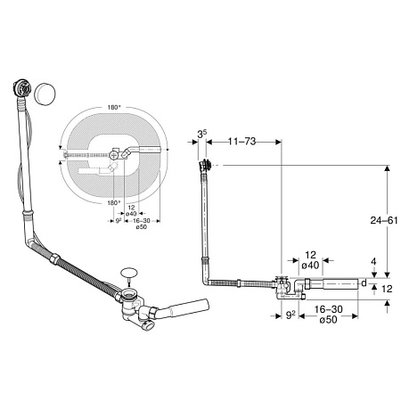 Слив-перелив Geberit 150.525.21.6 для ванны, хром