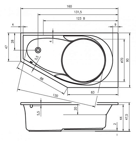Ванна акриловая Riho Yukon B009001005 160x90 L