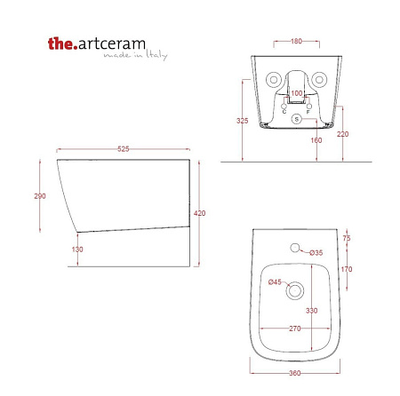 Биде подвесное ArtCeram A16 ASB004 05;00 белый матовый 
