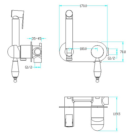 Гигиенический душ со смесителем Boheme Imperiale 425 золото