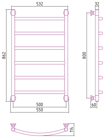 Полотенцесушитель водяной Сунержа Галант+ 020-0200-8050 800x500 шампань