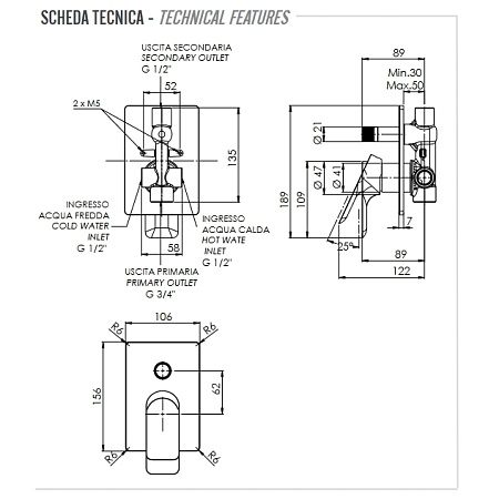 Смеситель Remer Infinity I09HG для ванны с душем, хром