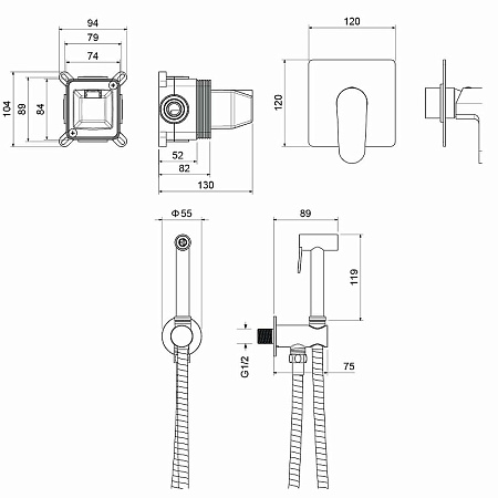 Гигиенический душ со смесителем Aquatek Оберон AQ1219CR хром