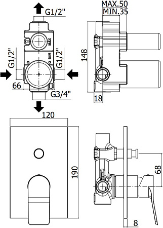 Смеситель Paffoni Tilt TI015NO/M для душа, черный