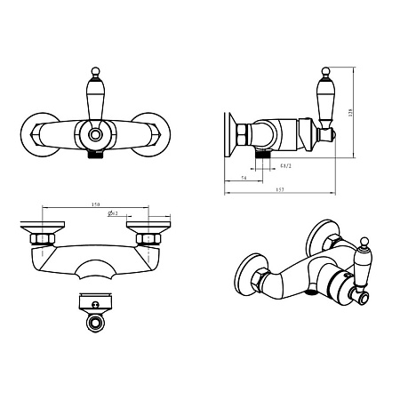 Смеситель Boheme Vogue 214-BSW для душа, золото/черный Swarovski
