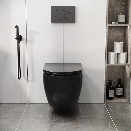 Унитаз подвесной Grossman Color GR-4411blackS с тонкой крышкой, черный глянцевый
