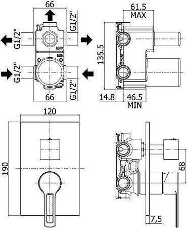 Смеситель Paffoni Ringo RIN019NO/M для душа, черный матовый