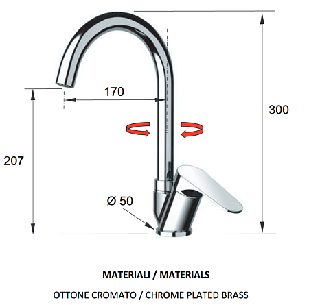 Смеситель Remer Class Line L42B для кухонной мойки, хром