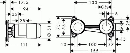 Cкрытая монтажная часть Hansgrohe 13622180 для смесителя