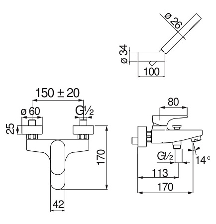 Смеситель Nobili Yoyo YO126110CR для ванны с душем, хром