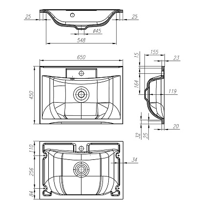 Раковина BelBagno Marino BB650/450-LV-MR-PR 65
