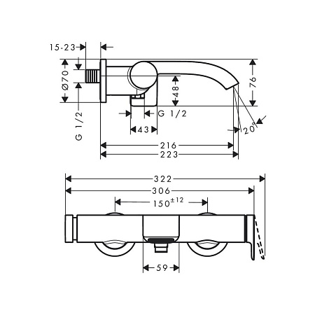 Смеситель Hansgrohe Vivenis 75420670 для ванны, черный матовый