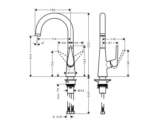 Смеситель Hansgrohe Talis S 72814000 для кухонной мойки, хром