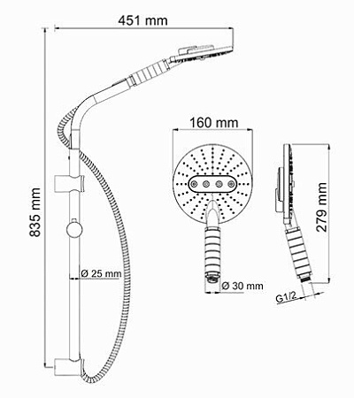 Душевая штанга WasserKRAFT A044 хром