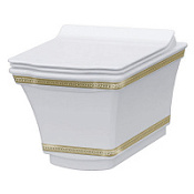 Унитаз подвесной Boheme Hermitage 951-G Gold безободковый, белый, узор золото