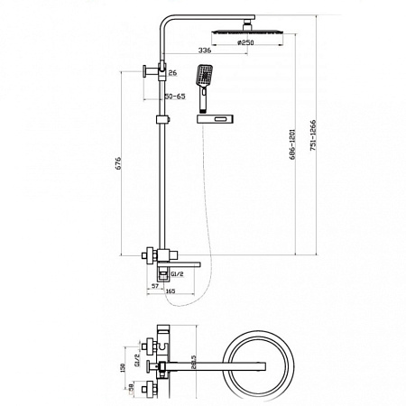 Душевая стойка BelBagno Luce  LUC-VSCM-ORO золото