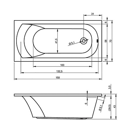 Ванна акриловая Riho Miami B058001005 150x70