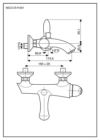 Смеситель Emmevi Neco 91001/CR для ванны, хром