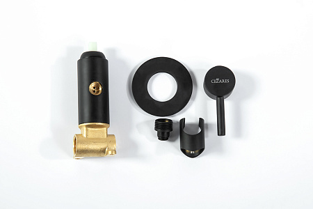 Смеситель для душа и гигиенического душа со штуцером с держателем Cezares CZR-DA1-NOP черный матовый