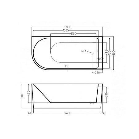 Акриловая ванна Esbano Afina 170х80 L