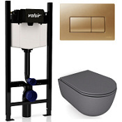 Комплект 4в1 инсталляции с WC и клавишей Valsir KIT VSMG 7334GM Slim P1 серый матовый/золото матовое