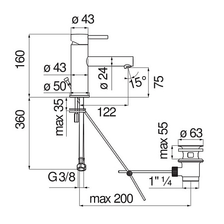 Смеситель Nobili Live LV00418/1BM для раковины, черный матовый