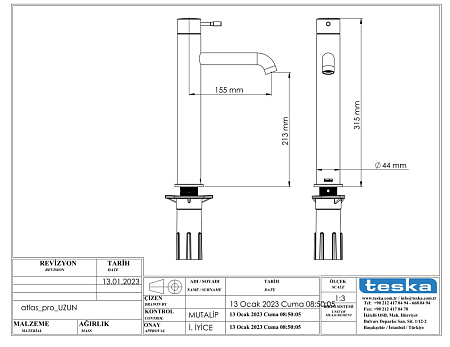 Смеситель для раковины Teska Atlas Leo L E5727 золото