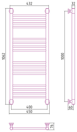 Полотенцесушитель водяной Сунержа Богема + 1000x400 прямой, хром
