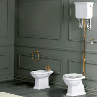 Унитаз напольный Simas Lante LA02bi с высоким бачком, с фурнитурой цвета золото