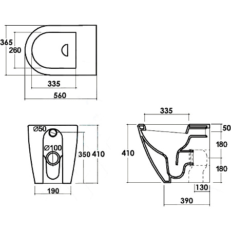 Унитаз приставной beWash Aldo BKFSR101565 с системой микролифт, черный матовый