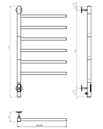 Полотенцесушитель электрический Vincea VTD-1S2CE 43х80 хром