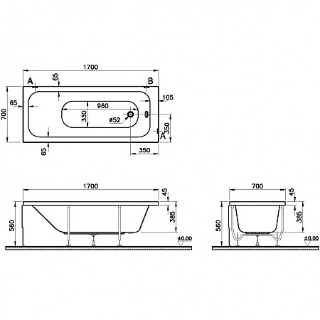 Ванна акриловая VitrA Optimum Neo 64530001000 170x70