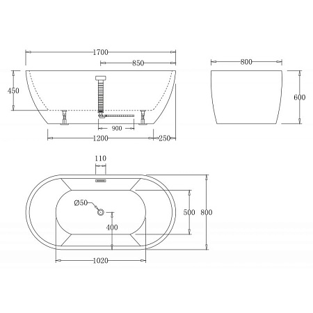 Акриловая ванна BelBagno BB70-1700-800 170x80 белый