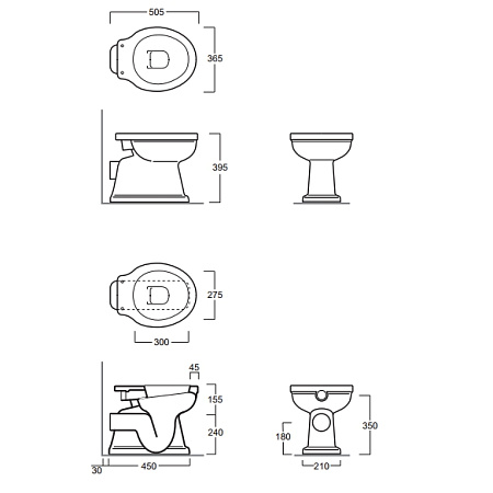 Унитаз приставной Simas Londra LO911bi горизонтальный выпуск, белый/золото