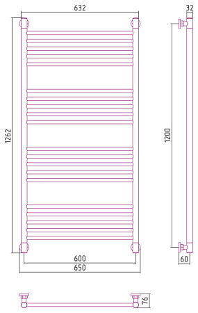Полотенцесушитель водяной Сунержа Богема + 1200x600 прямой, хром