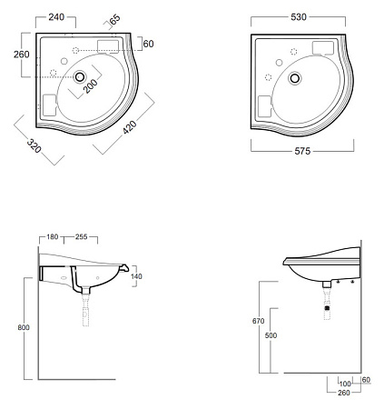 Раковина Simas Arcade AR884bi*3 57 см с 3 отверстиями под смеситель
