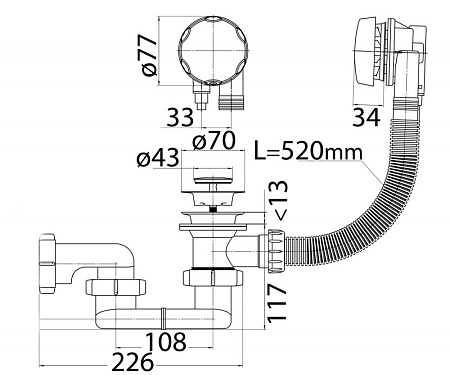 Слив-перелив Cezares CZR-STP1-01 для ванны, белый/хром
